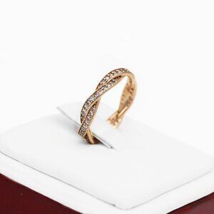 Pandora Silver 925 Rose Gold Plated Sparkling Twisted Lines Ring